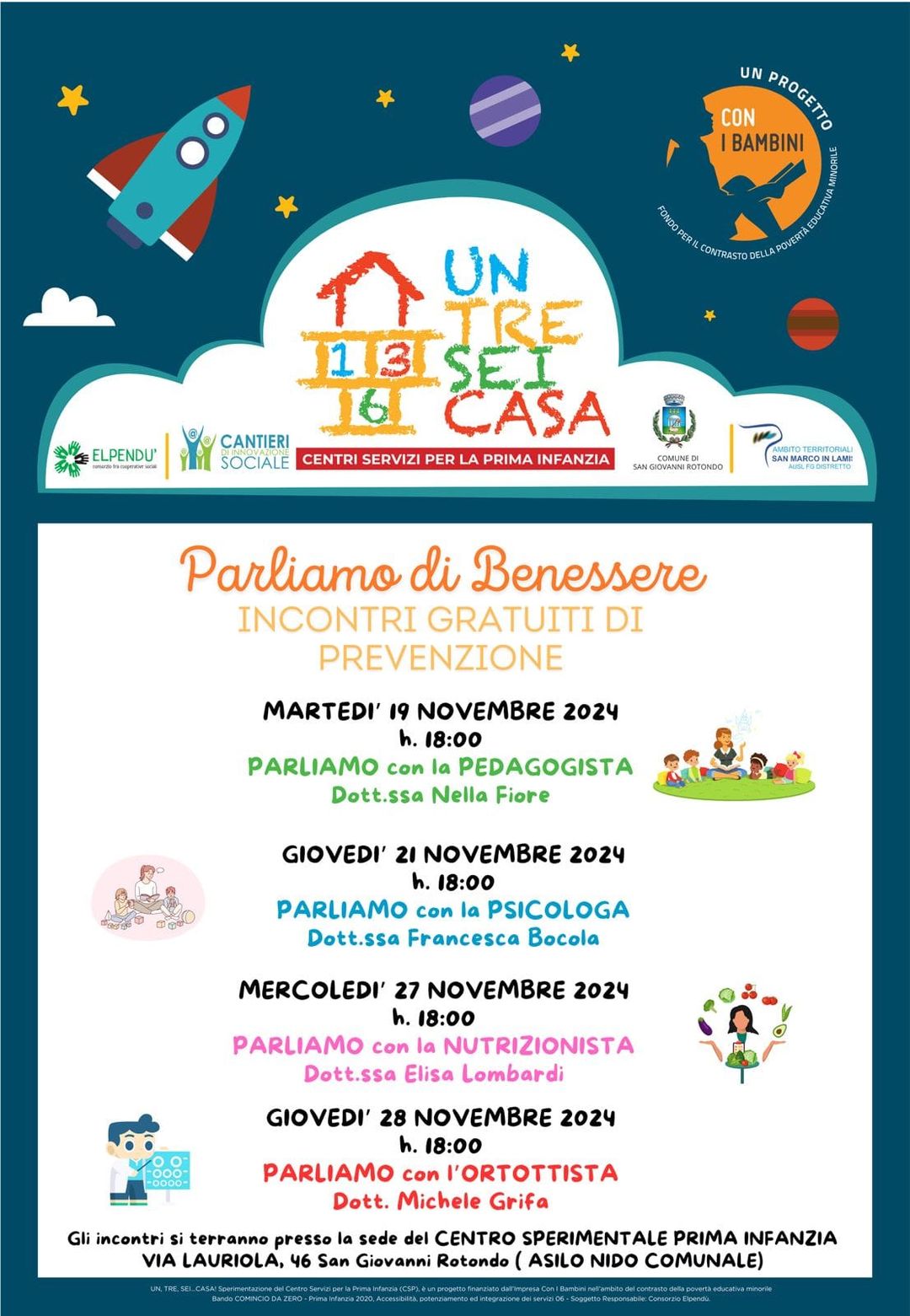 Incontri gratuiti con esperti su benessere e prevenzione per famiglie